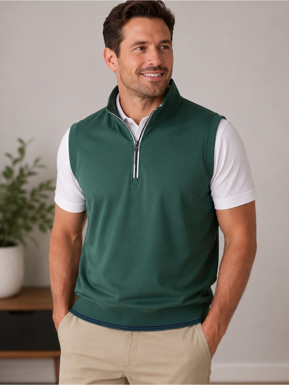 Fairway & Greene Tech 1/4 Zip Performance Stretch Golf Vest Men's M Forest Green